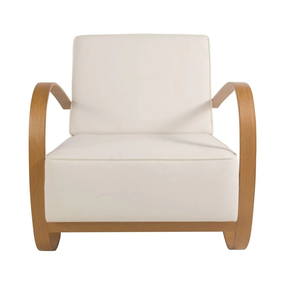 Natural Teak Veneer and Fabric Lounge Chair