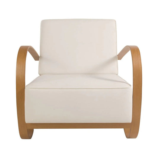 Natural Teak Veneer and Fabric Lounge Chair