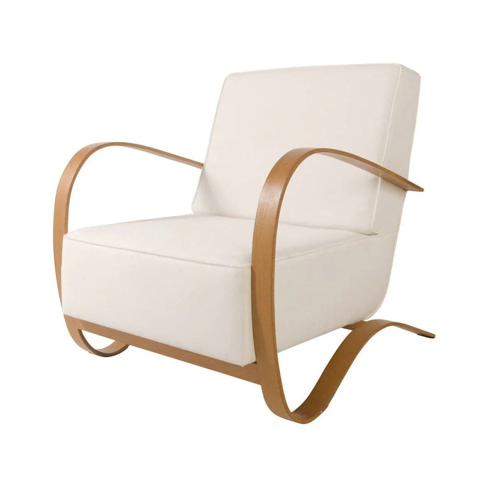 Natural Teak Veneer and Fabric Lounge Chair