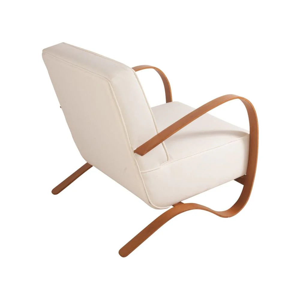 Natural Teak Veneer and Fabric Lounge Chair
