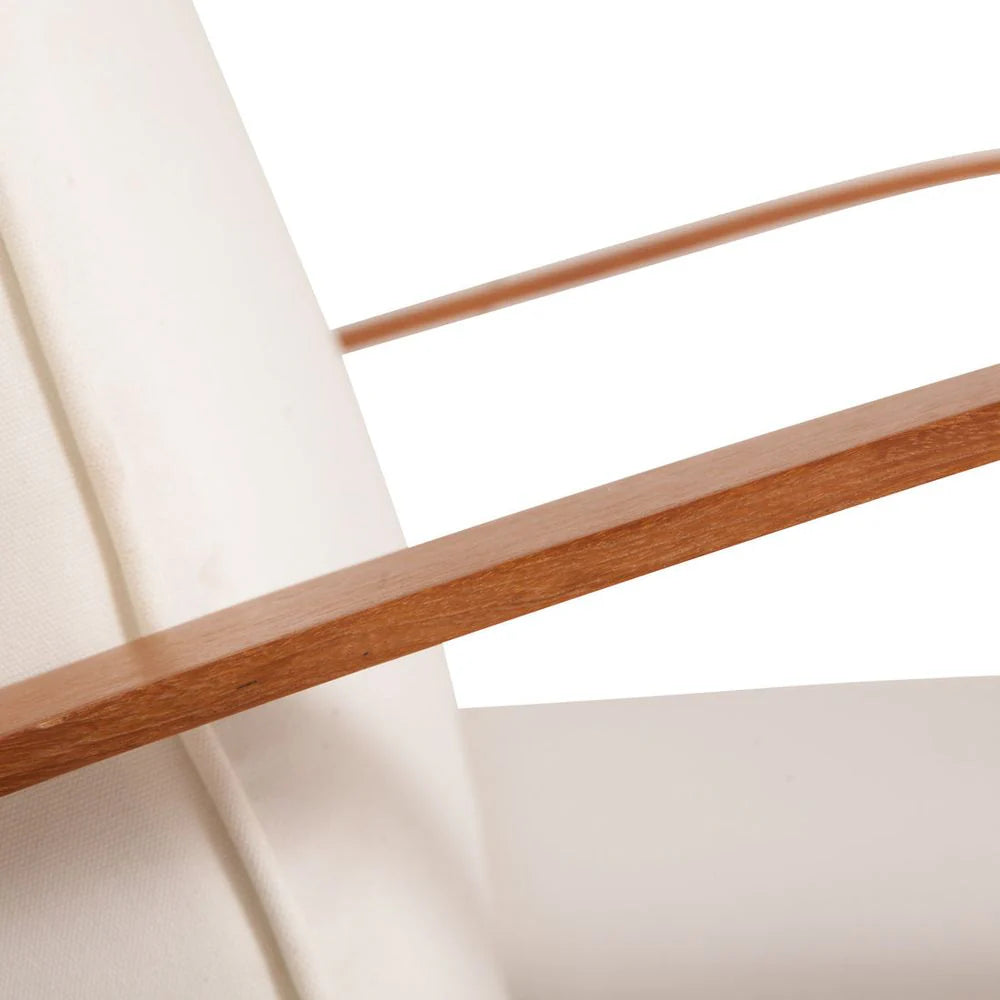 Natural Teak Veneer and Fabric Lounge Chair