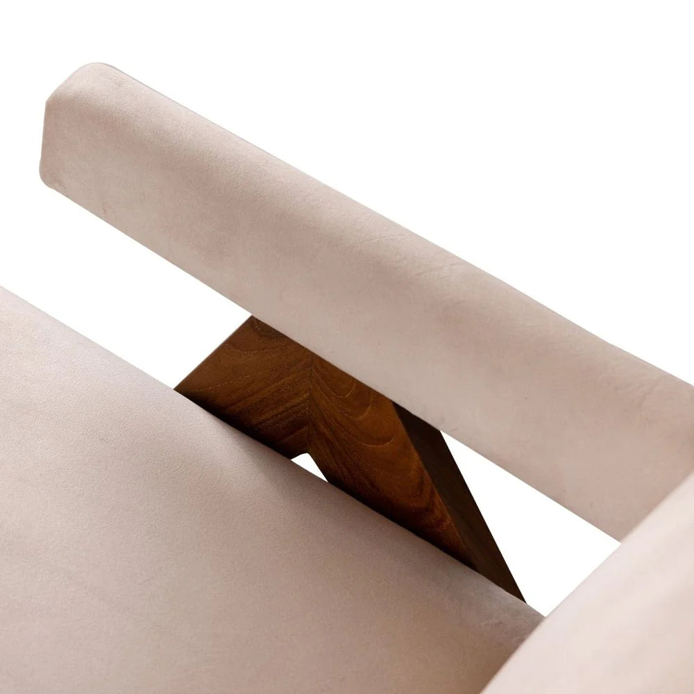 Teak and Fabric Lounge Chair in Beige and Natural