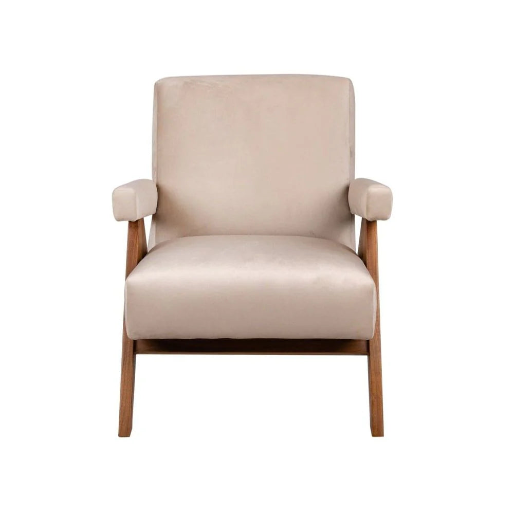 Teak and Fabric Lounge Chair in Beige and Natural