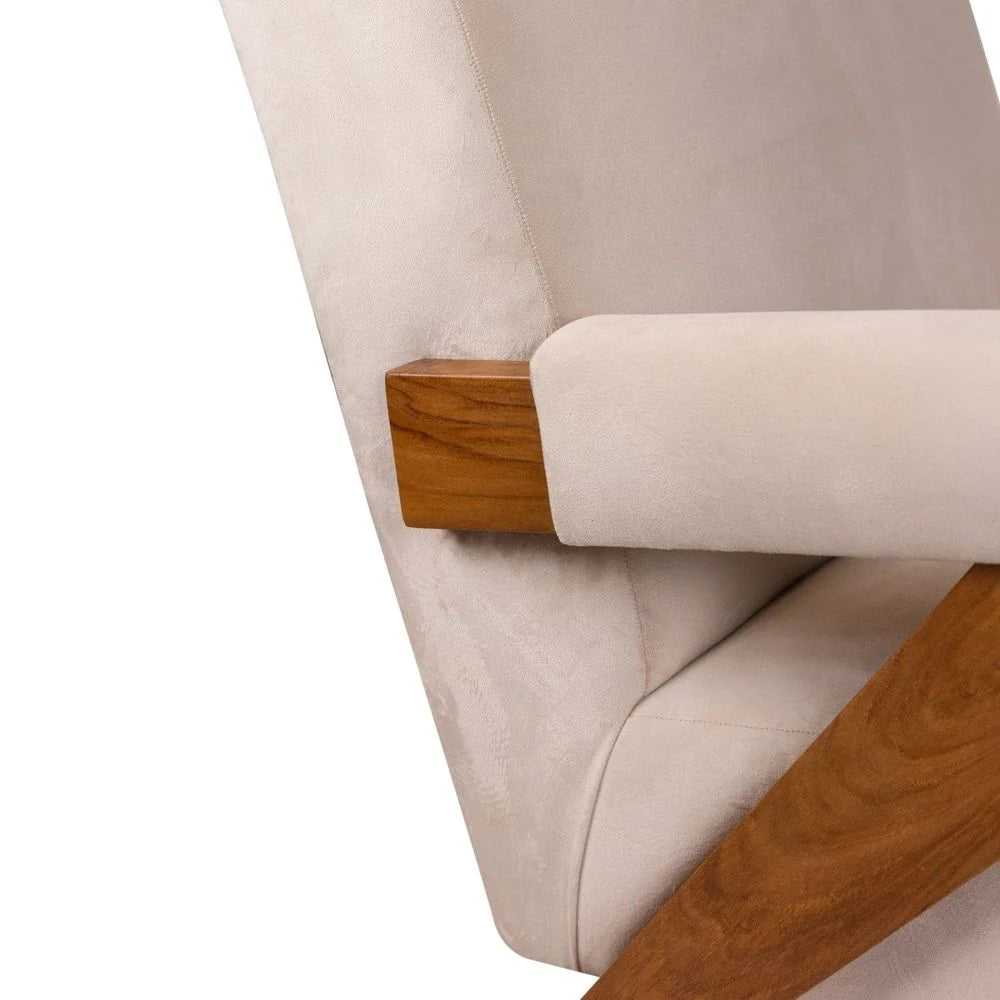 Teak and Fabric Lounge Chair in Beige and Natural