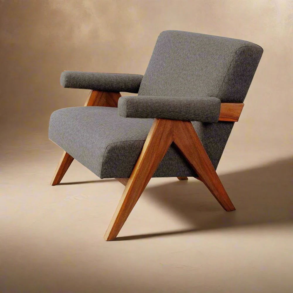 Grey Acacia and Fabric Lounge Chair