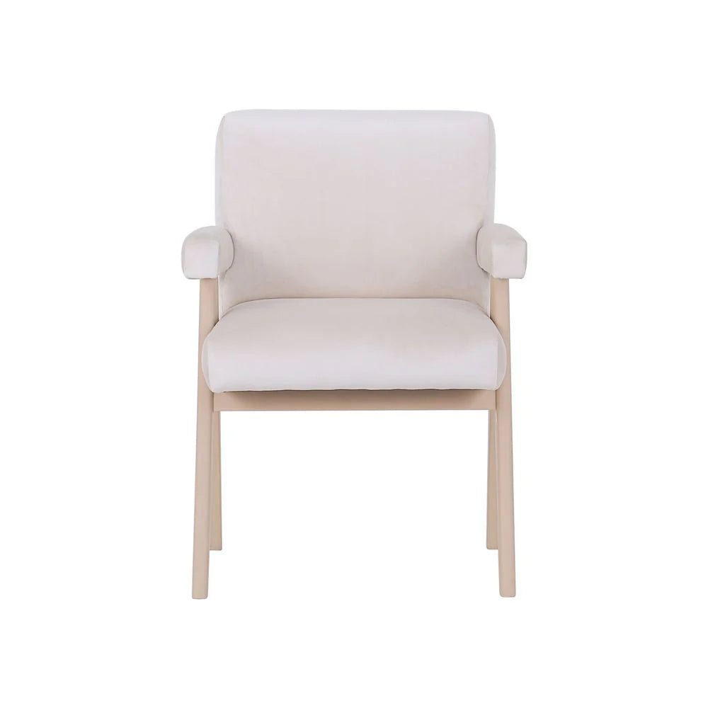 Teak and Velvet Dining Armchair in Beige and Ivory