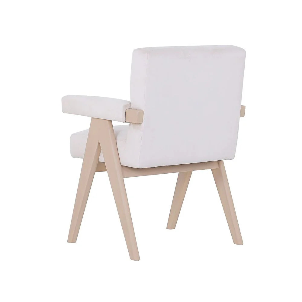 Teak and Velvet Dining Armchair in Beige and Ivory