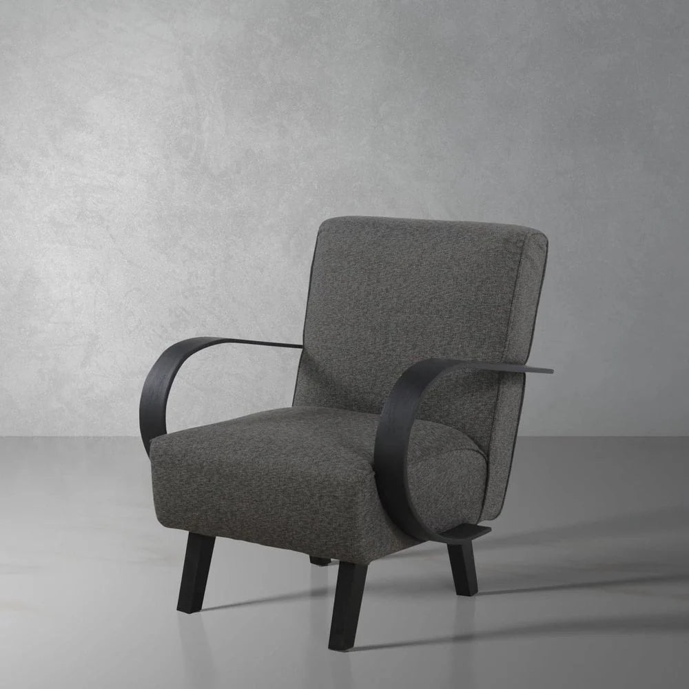 Teak and Fabric Lounge Chair in Grey and Black – FL1327GREY