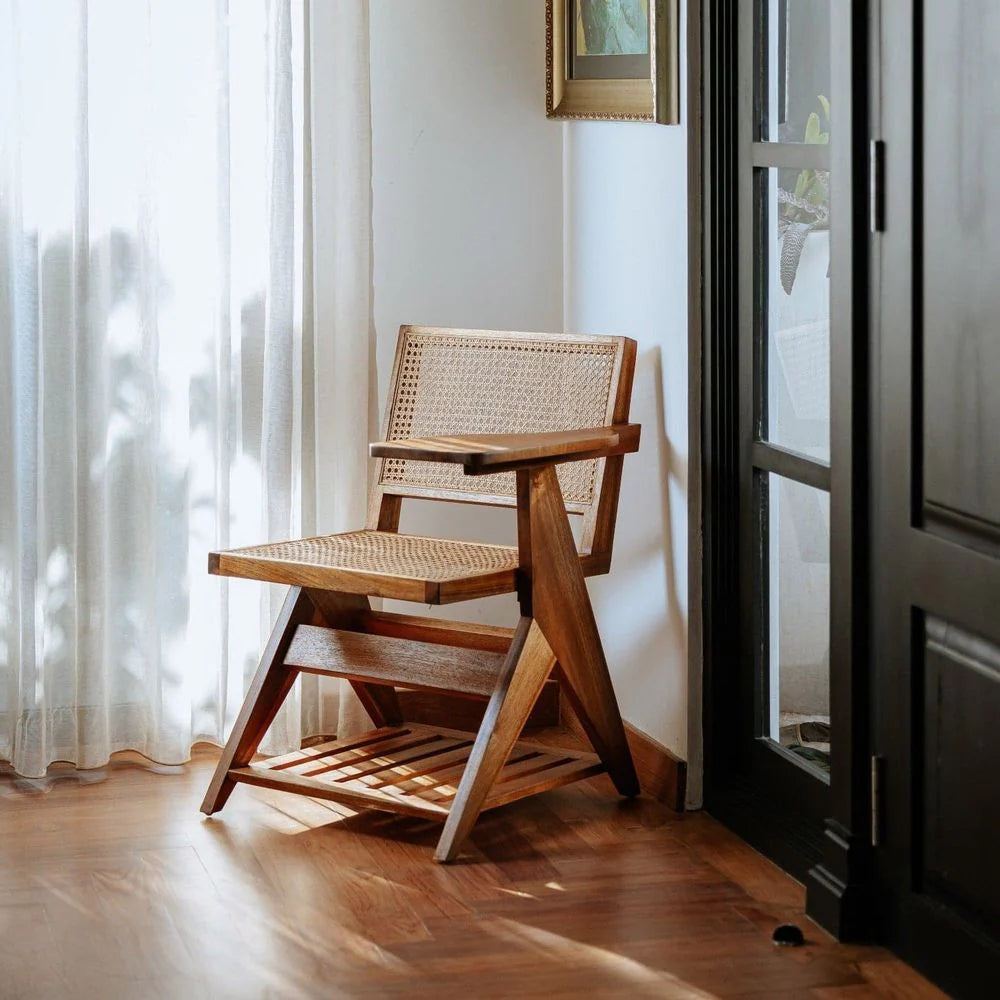 Natural Acacia and Rattan Desk Chair
