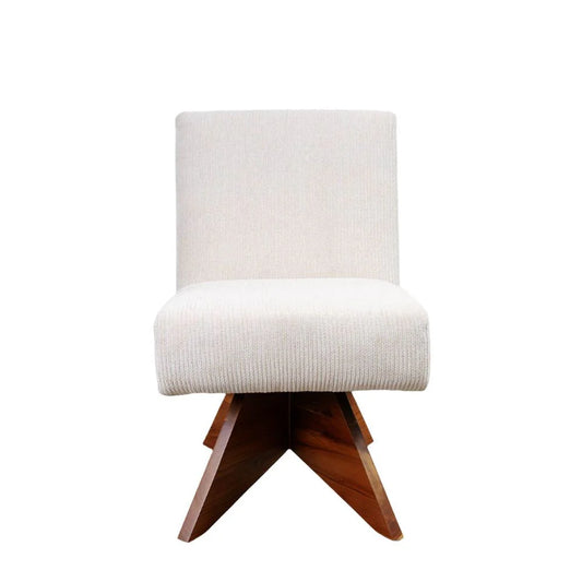 Beige Teak and Fabric Side Chair