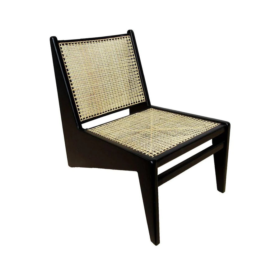 Acacia and Rattan Side Chair in Black and Natural