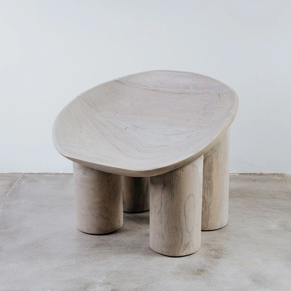 Bleached White Solid Teak Ottoman
