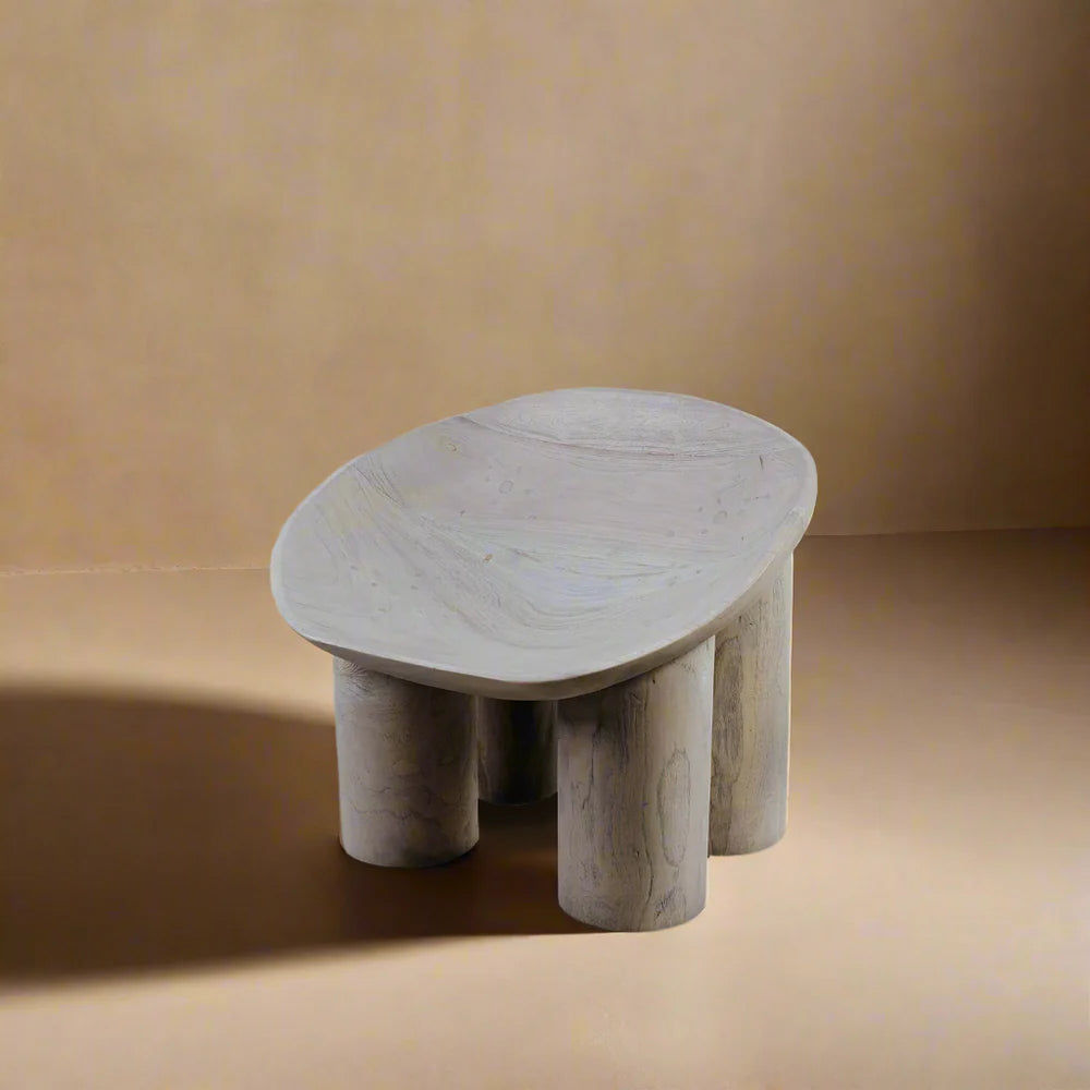 Bleached White Solid Teak Ottoman