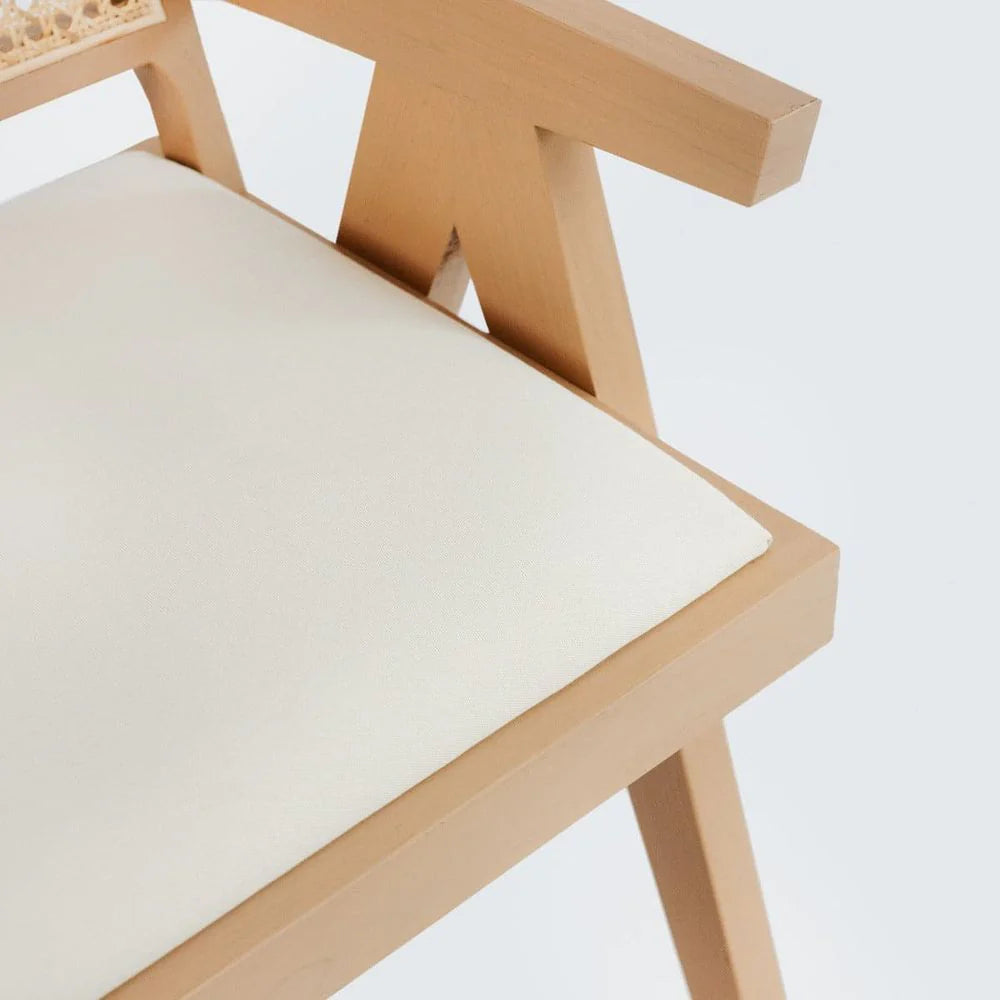 Teak and Rattan Dining Chair in Ivory and Natural – FL1336