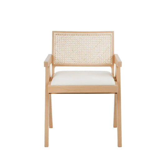 Teak and Rattan Dining Chair in Ivory and Natural – FL1336