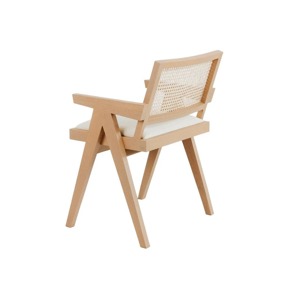 Teak and Rattan Dining Chair in Ivory and Natural – FL1336