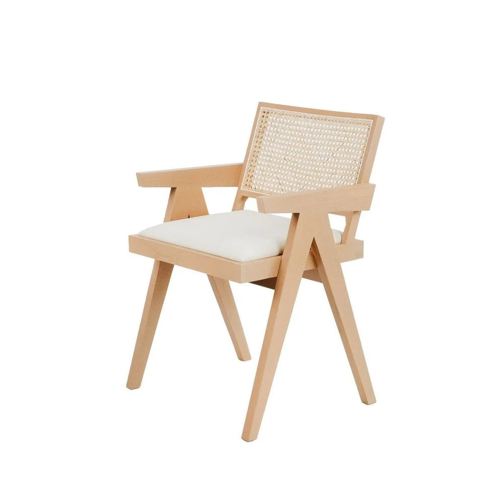 Teak and Rattan Dining Chair in Ivory and Natural – FL1336