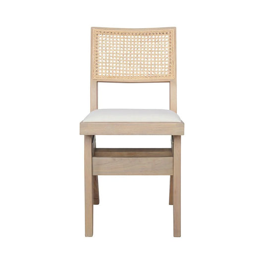 Teak and Rattan Dining Chair in Ivory and Natural – FL1338