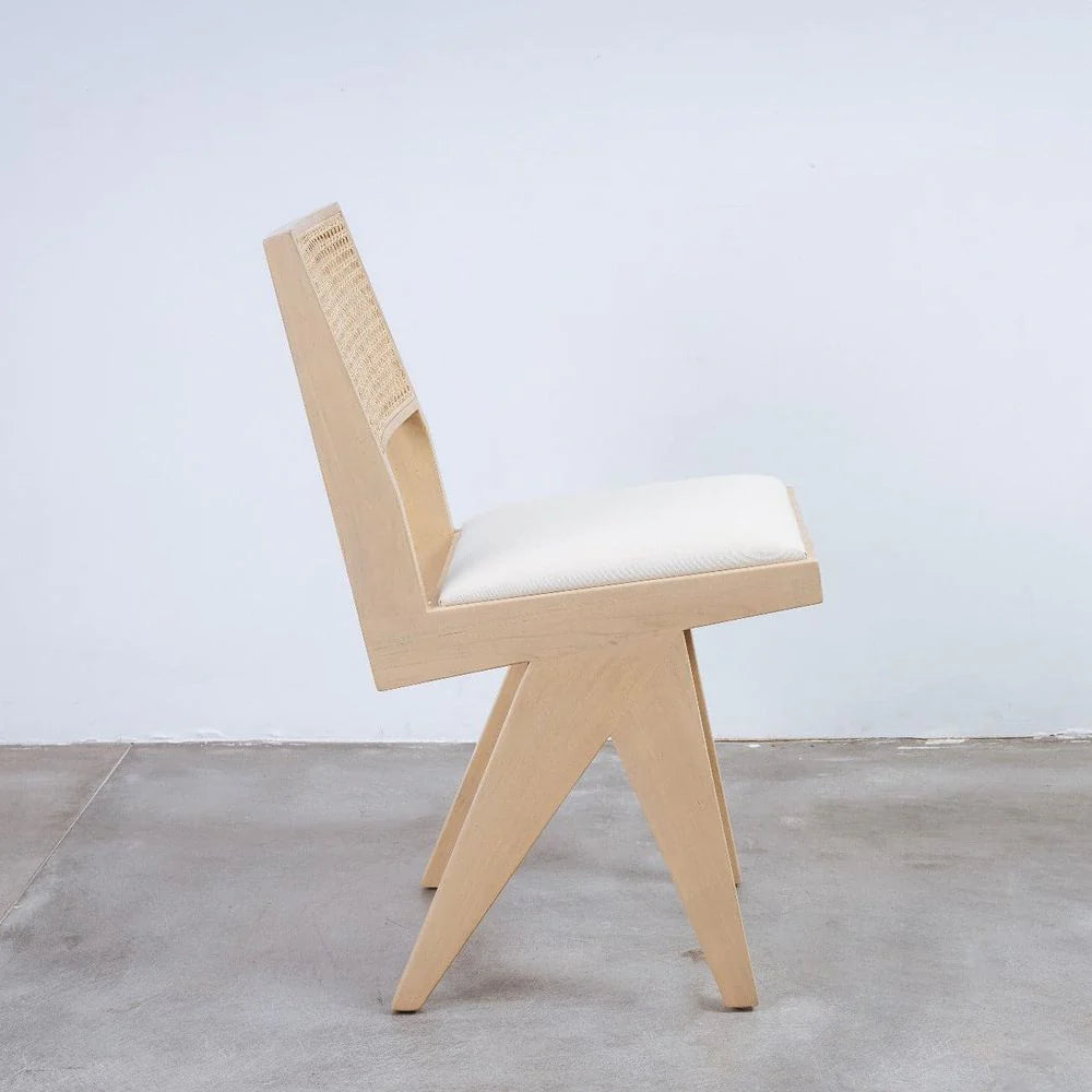 Teak and Rattan Dining Chair in Ivory and Natural – FL1338