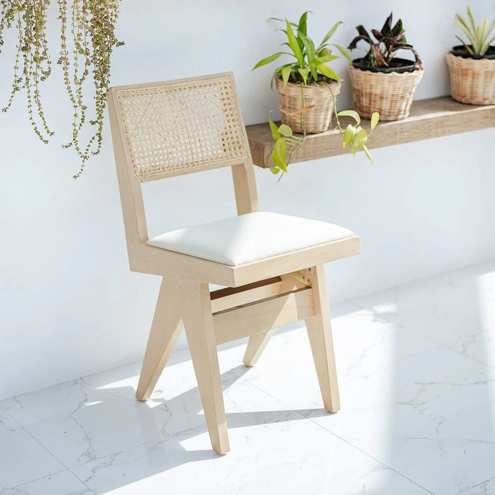 Teak and Rattan Dining Chair in Ivory and Natural – FL1338