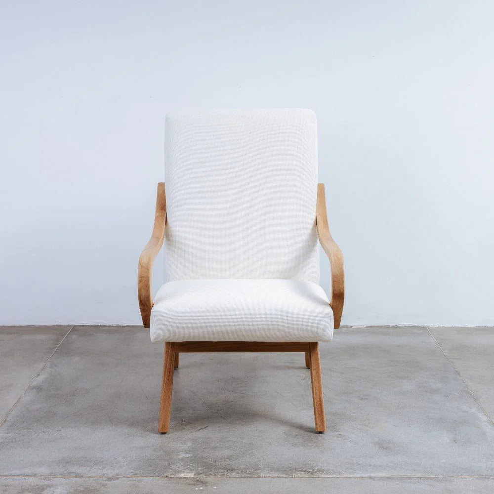 Beige Teak and Fabric Lounge Chair – FL1348BGE