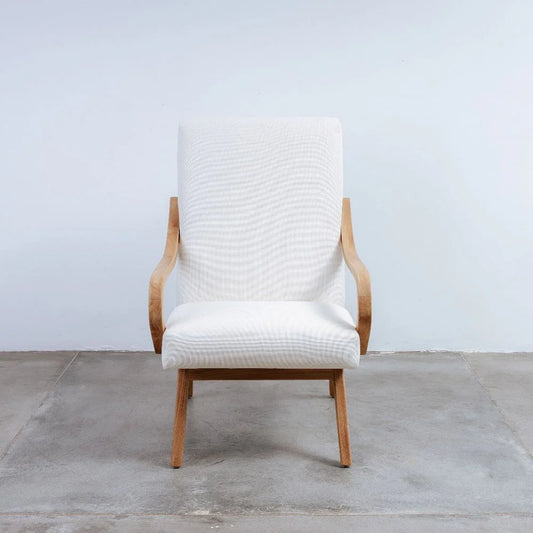 Beige Teak and Fabric Lounge Chair – FL1348BGE