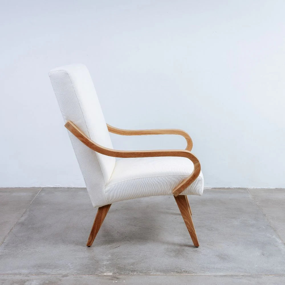 Beige Teak and Fabric Lounge Chair – FL1348BGE