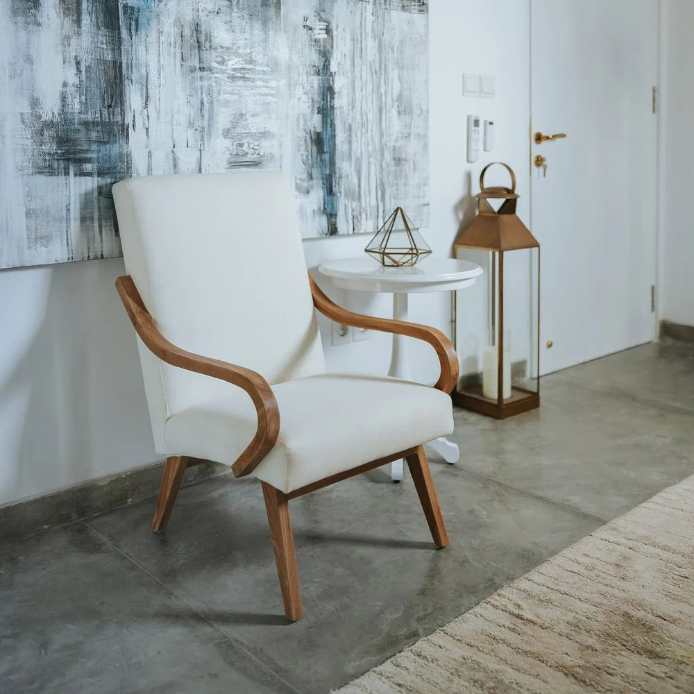 Beige Teak and Fabric Lounge Chair – FL1348BGE