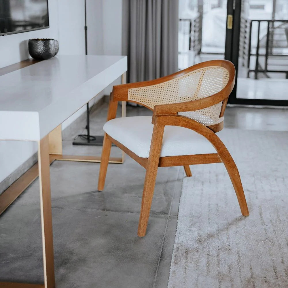 Teak and Rattan Dining Chair in Natural and Ivory
