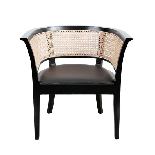 Mahogany and Rattan Armchair in Black and Natural