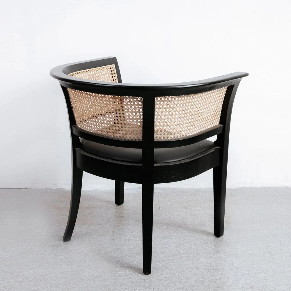 Mahogany and Rattan Armchair in Black and Natural