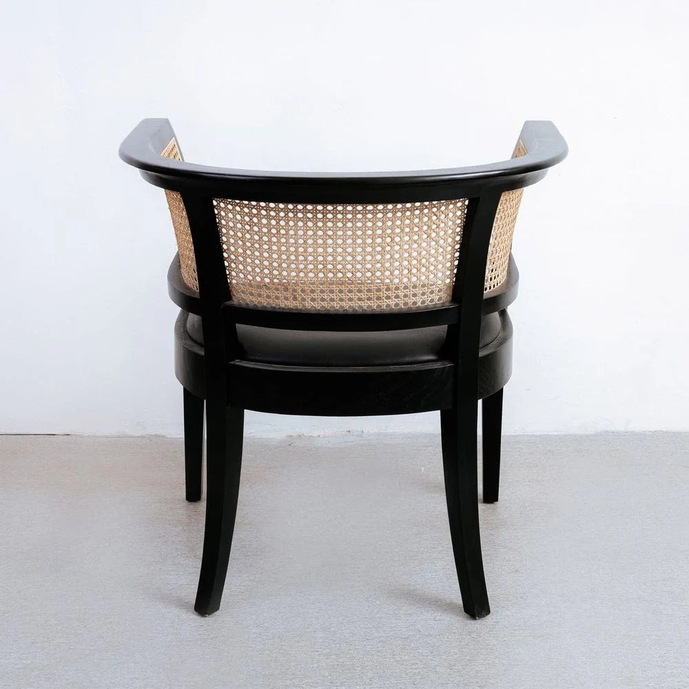 Mahogany and Rattan Armchair in Black and Natural