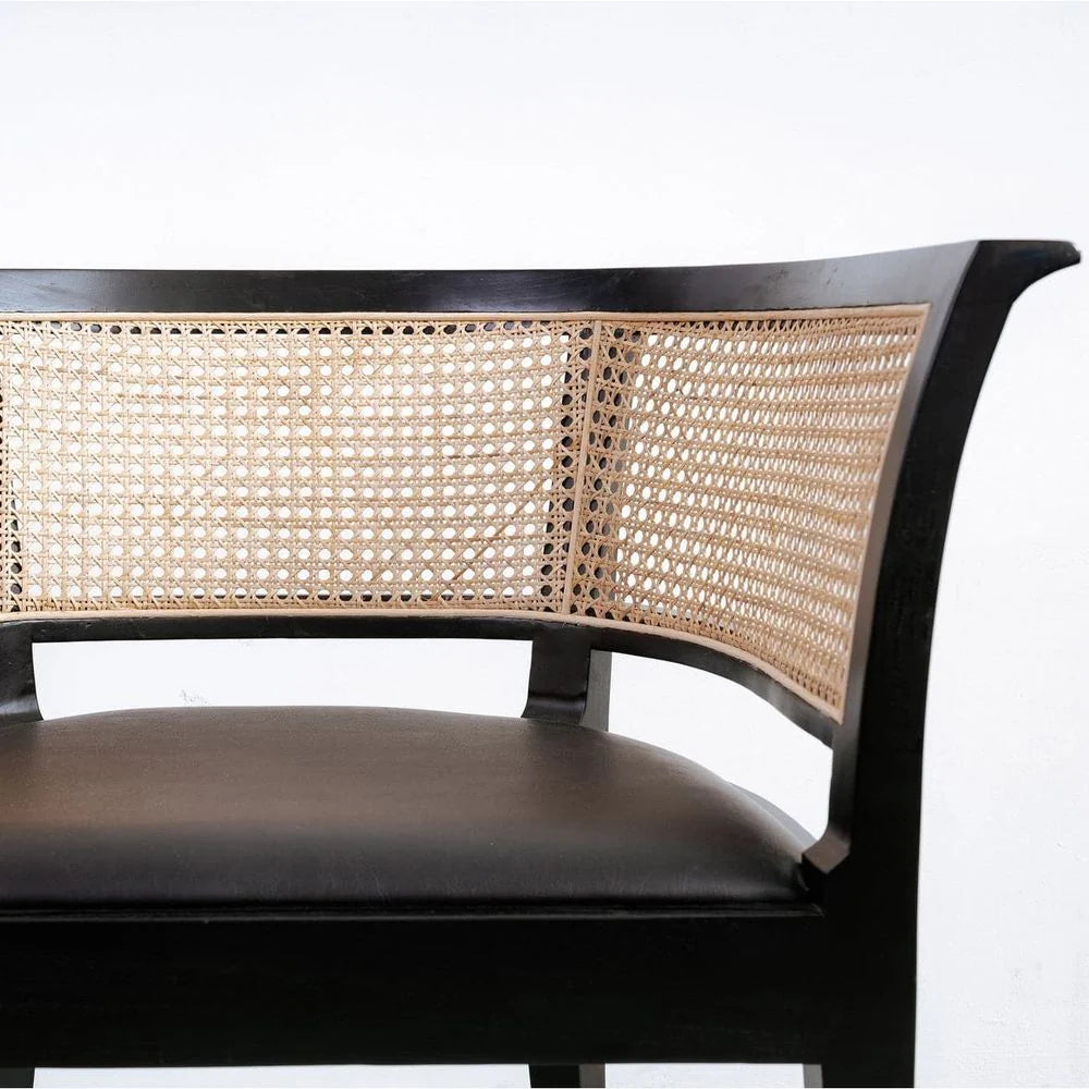 Mahogany and Rattan Armchair in Black and Natural