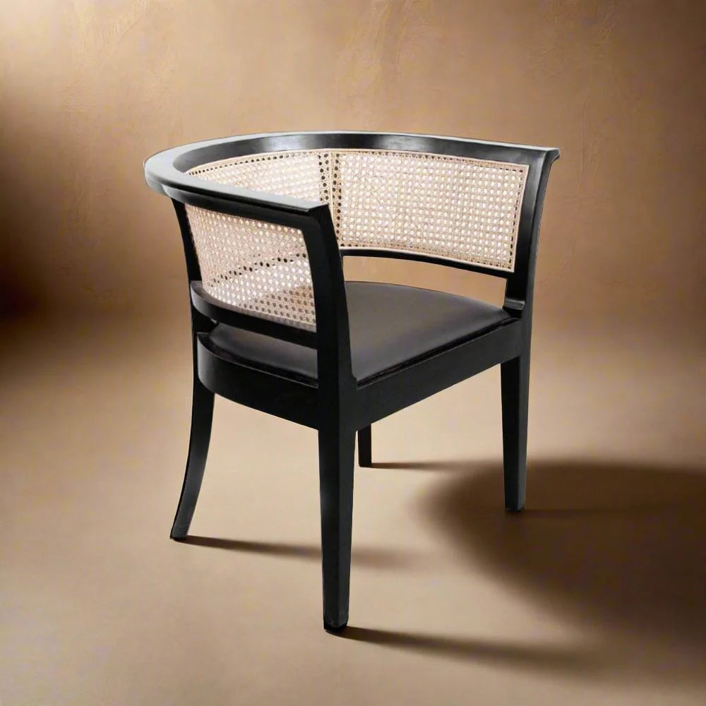Mahogany and Rattan Armchair in Black and Natural