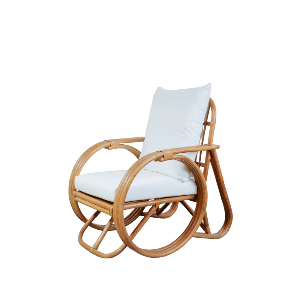 Rattan and Fabric Lounge Chair in Natural and Beige