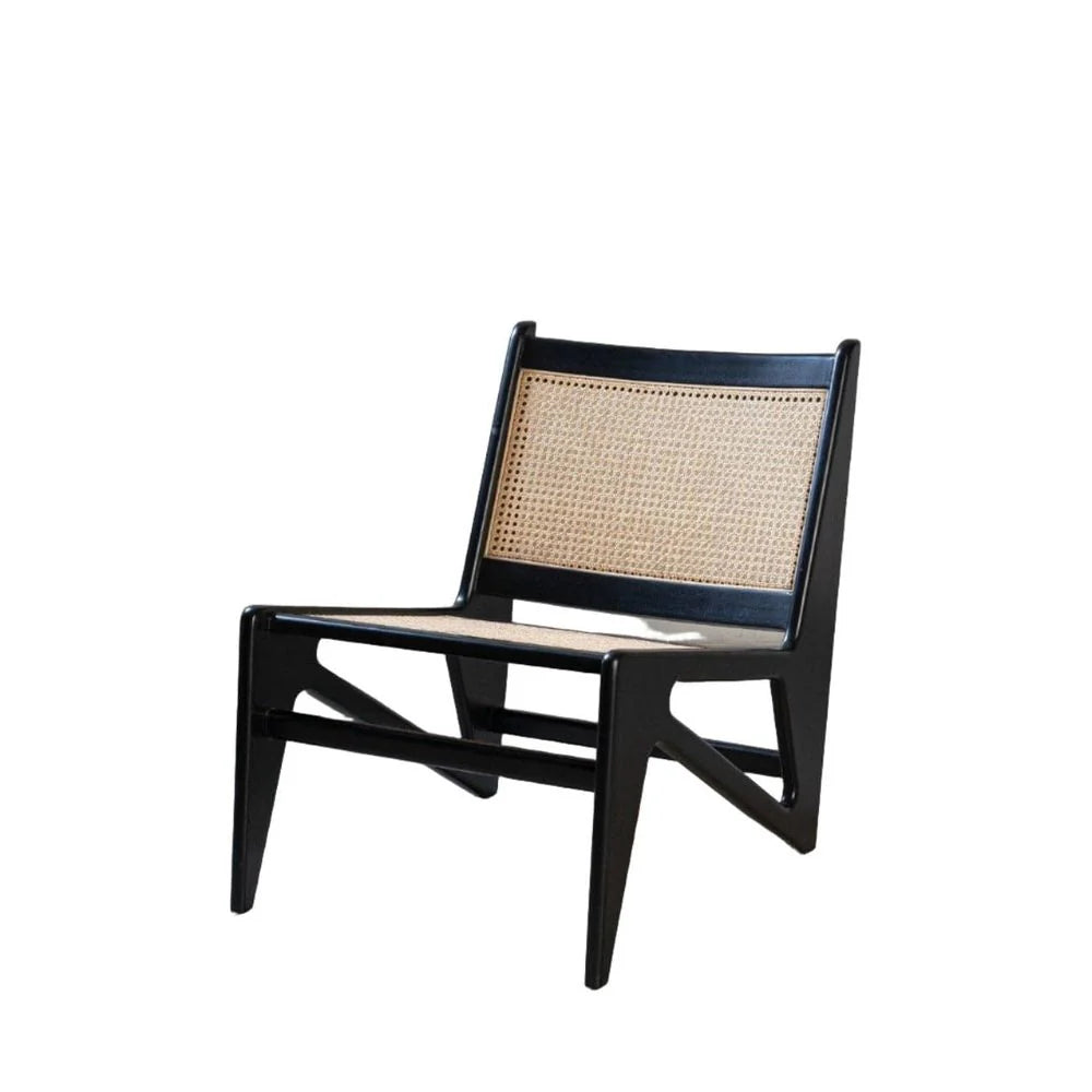 Black Wood and Rattan Chair