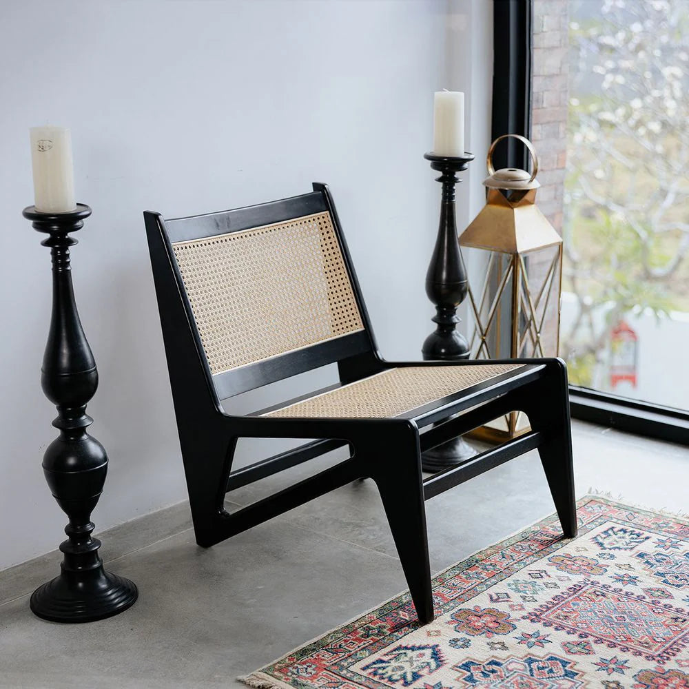 Black Wood and Rattan Chair