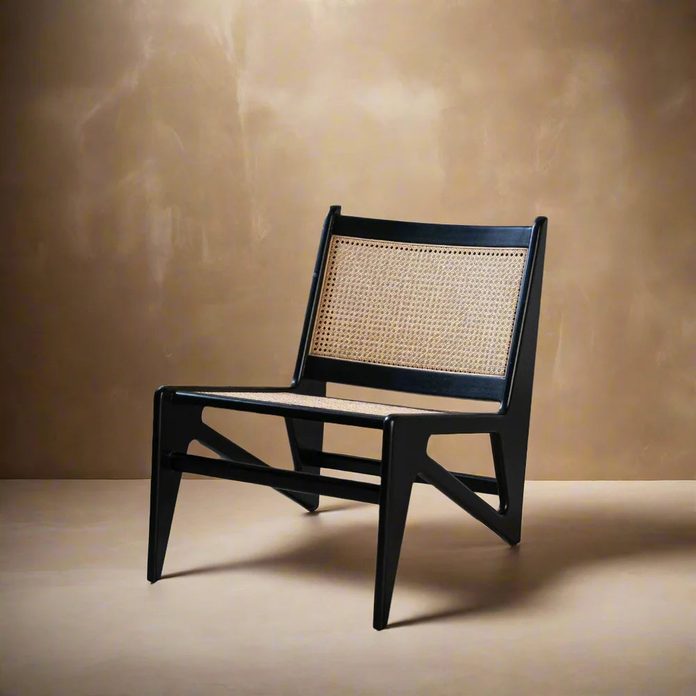 Black Wood and Rattan Chair