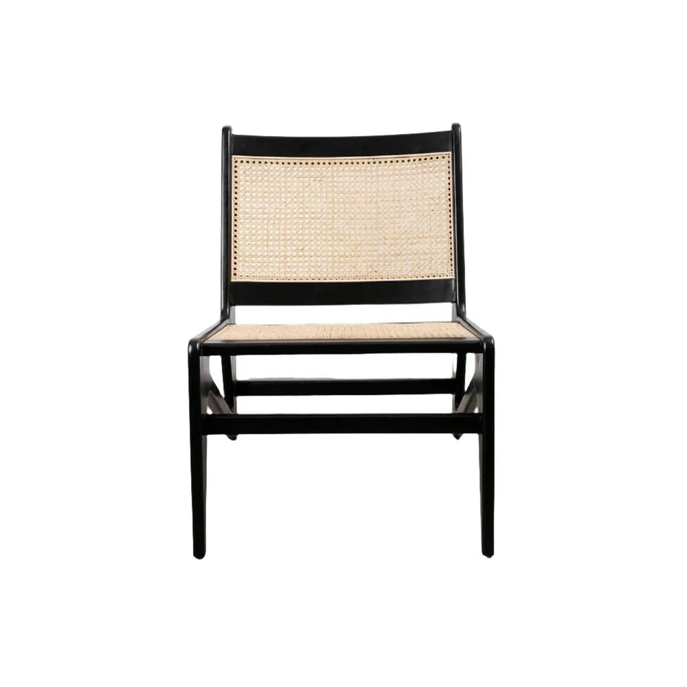 Black Wood and Rattan Chair