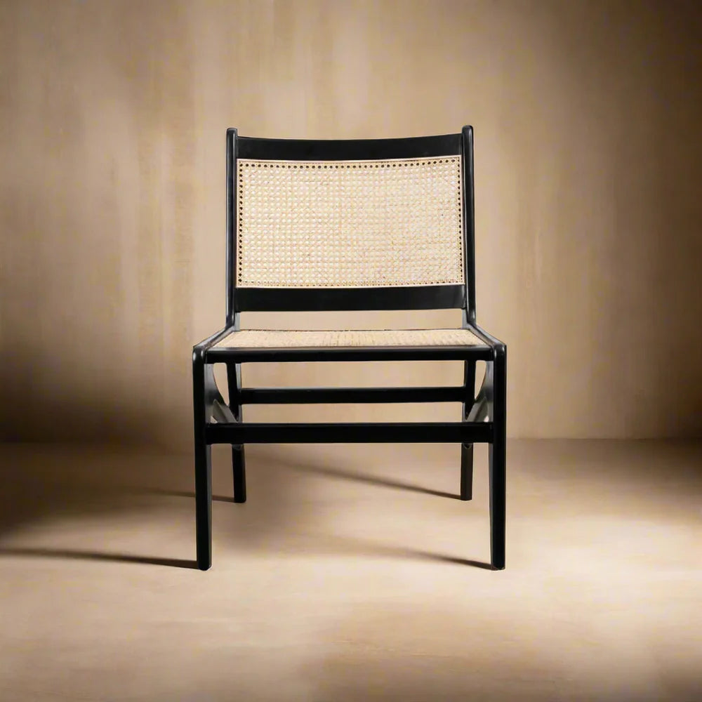 Black Wood and Rattan Chair