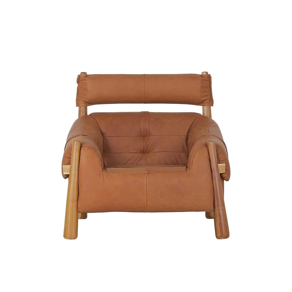 Teak and Leather Lounge Chair in Brown and Natural