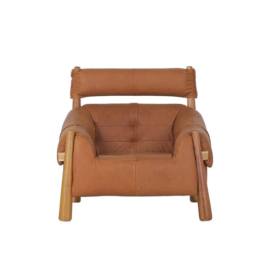 Teak and Leather Lounge Chair in Brown and Natural