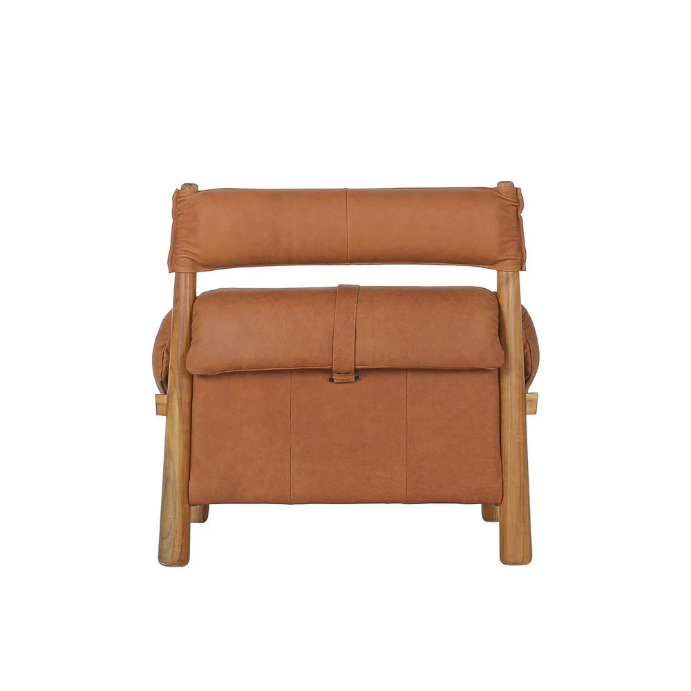 Teak and Leather Lounge Chair in Brown and Natural