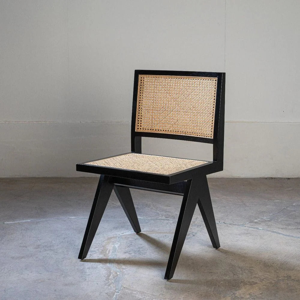 Black Mahogany and Rattan Dining Chair