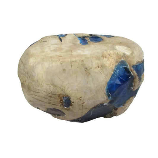 Blue Solid Teak and Crystal Coffee Table, 24-Inch