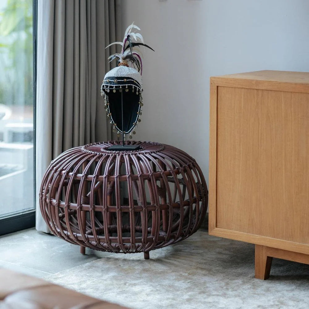 Brown Rattan Ottoman