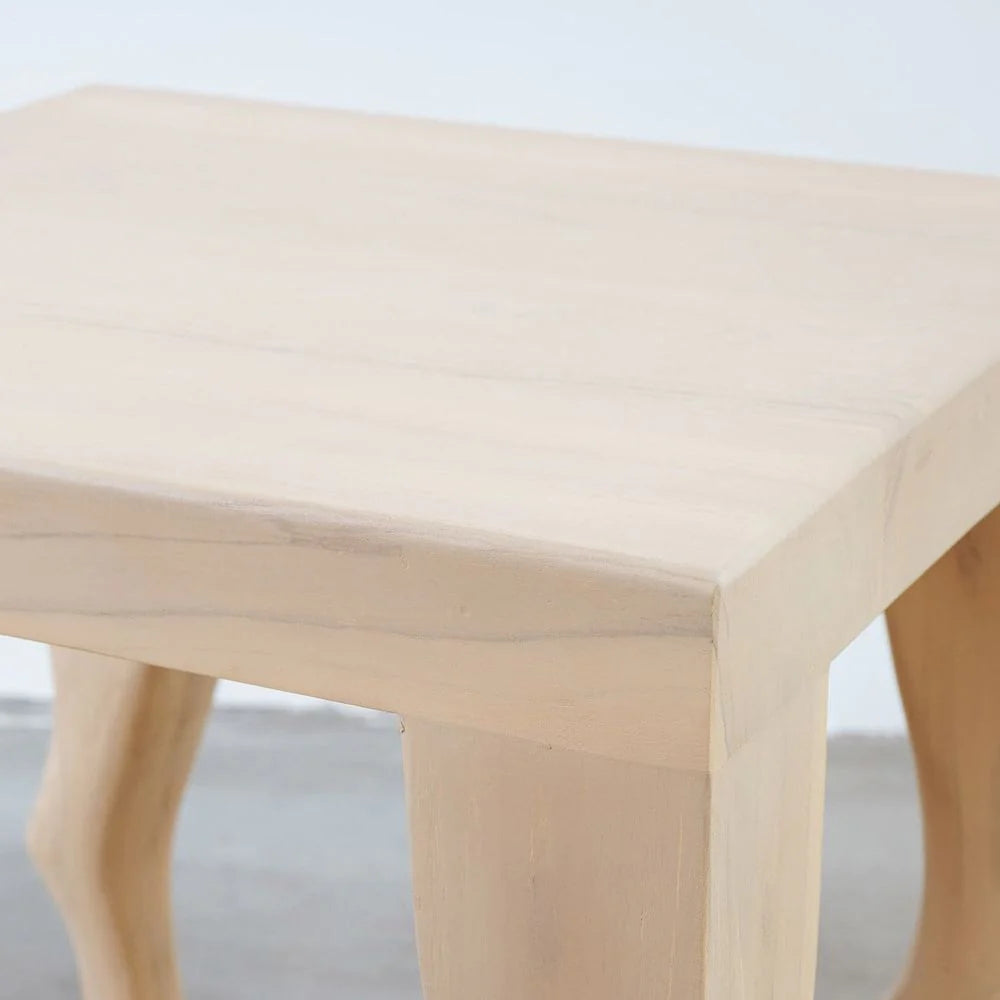 Ivory Laminated Teak Side Table, 30-Inch