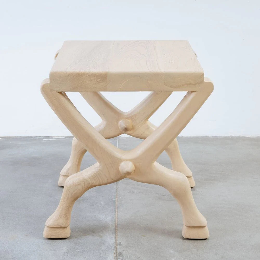 Ivory Laminated Teak Side Table, 20-Inch