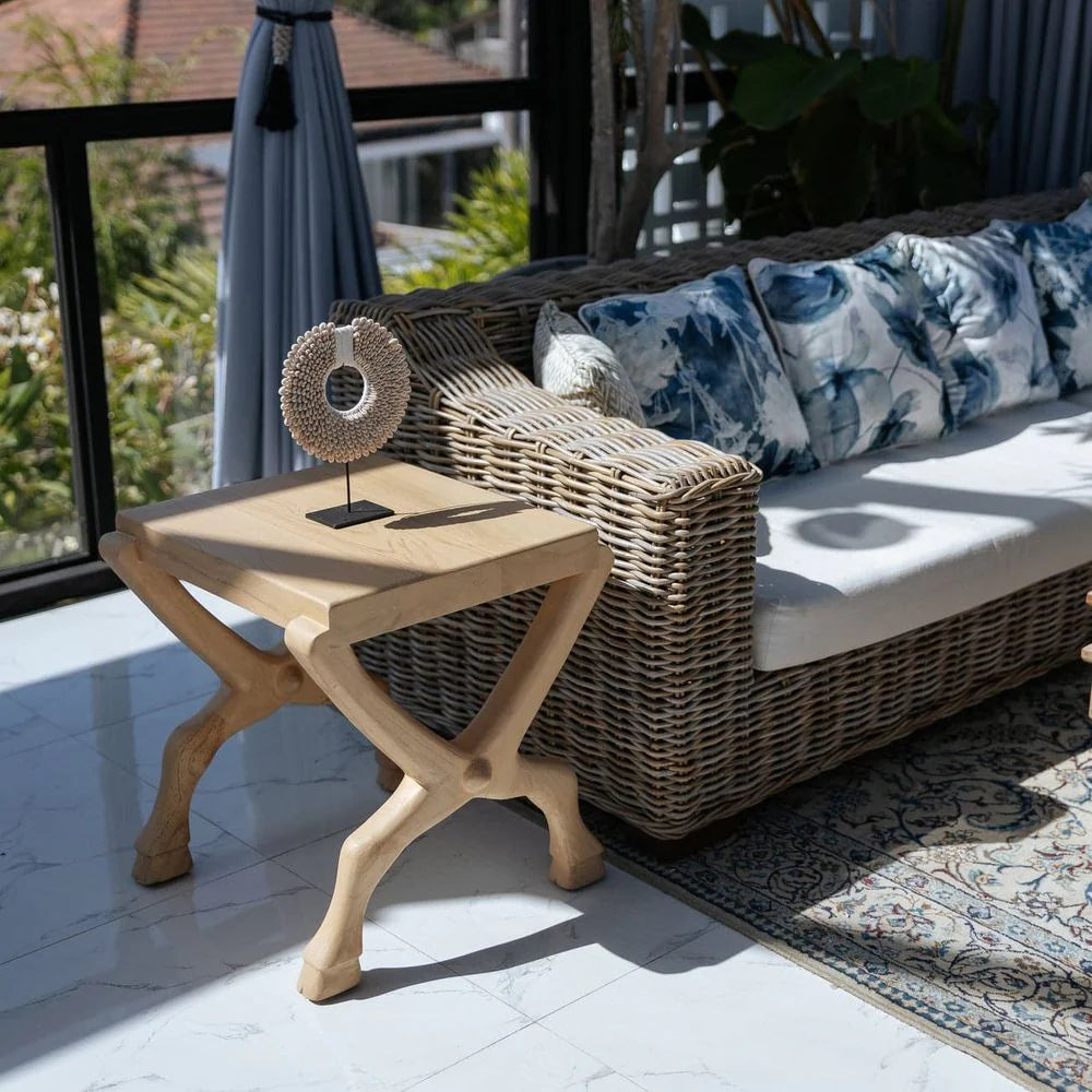 Ivory Laminated Teak Side Table, 20-Inch