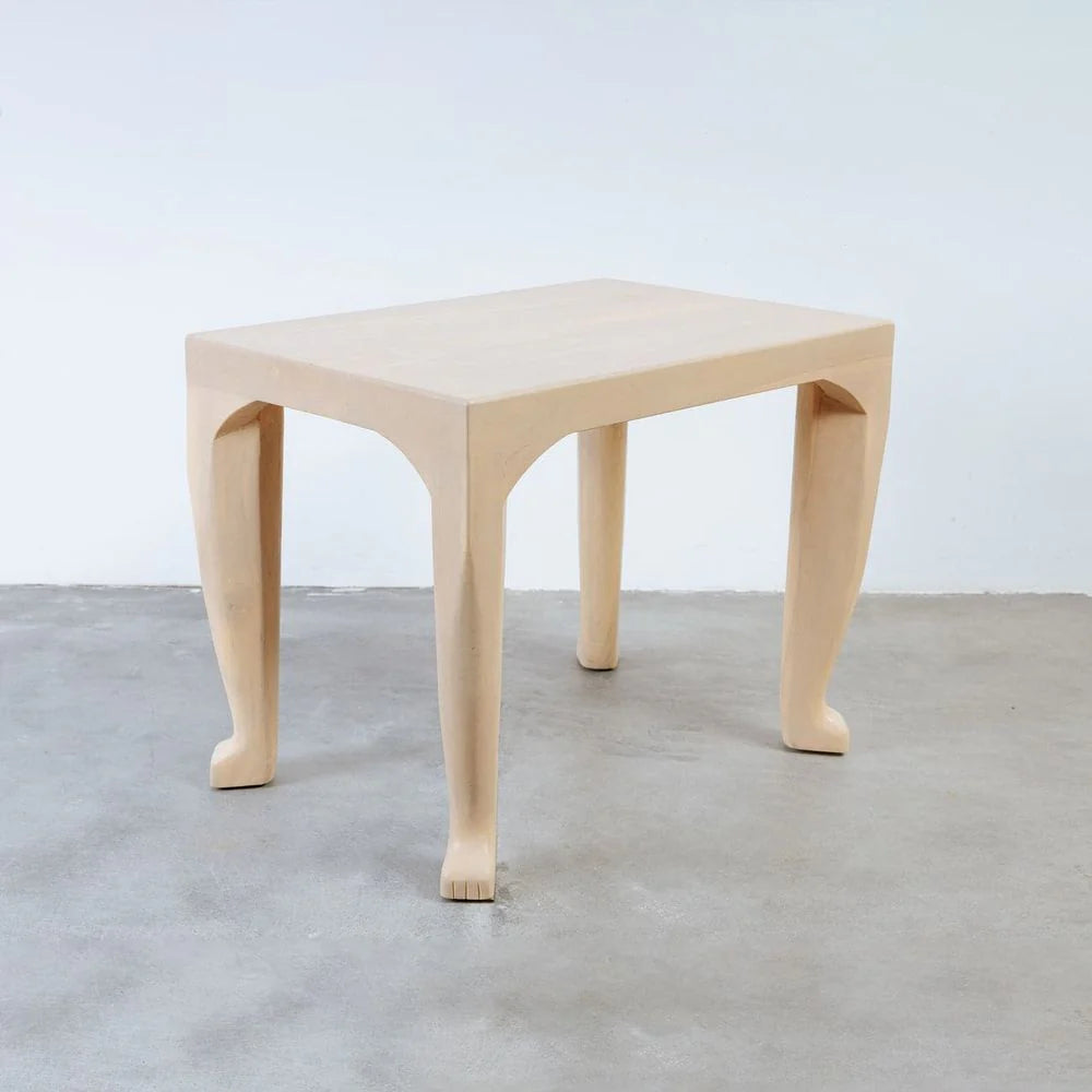 Ivory Laminated Teak Side Table, 30-Inch